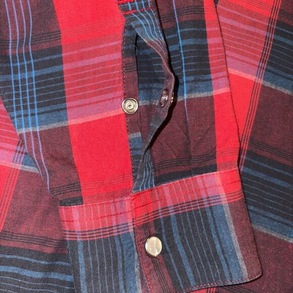 Levis Shirt Long Sleeve/Large/Red Plaid Pearl Snap/Front Pockets/Western/Boho - Picture 4 of 6